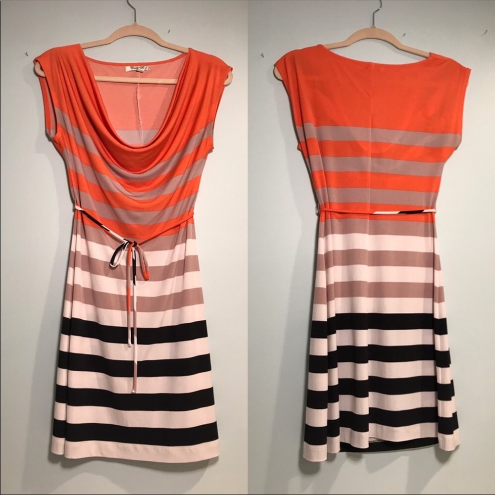 Orange black and cream striped dress
